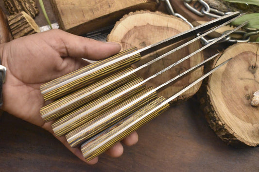 Hot Item Chef Knife Set – Twist Damascus Steel with Hard Wood Handles, Lot of 5