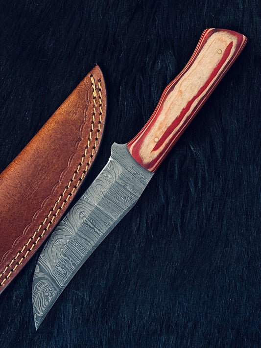 Heritage Forge 10.5 Inch Twist Damascus Steel Bowie Knife with Wood Handle