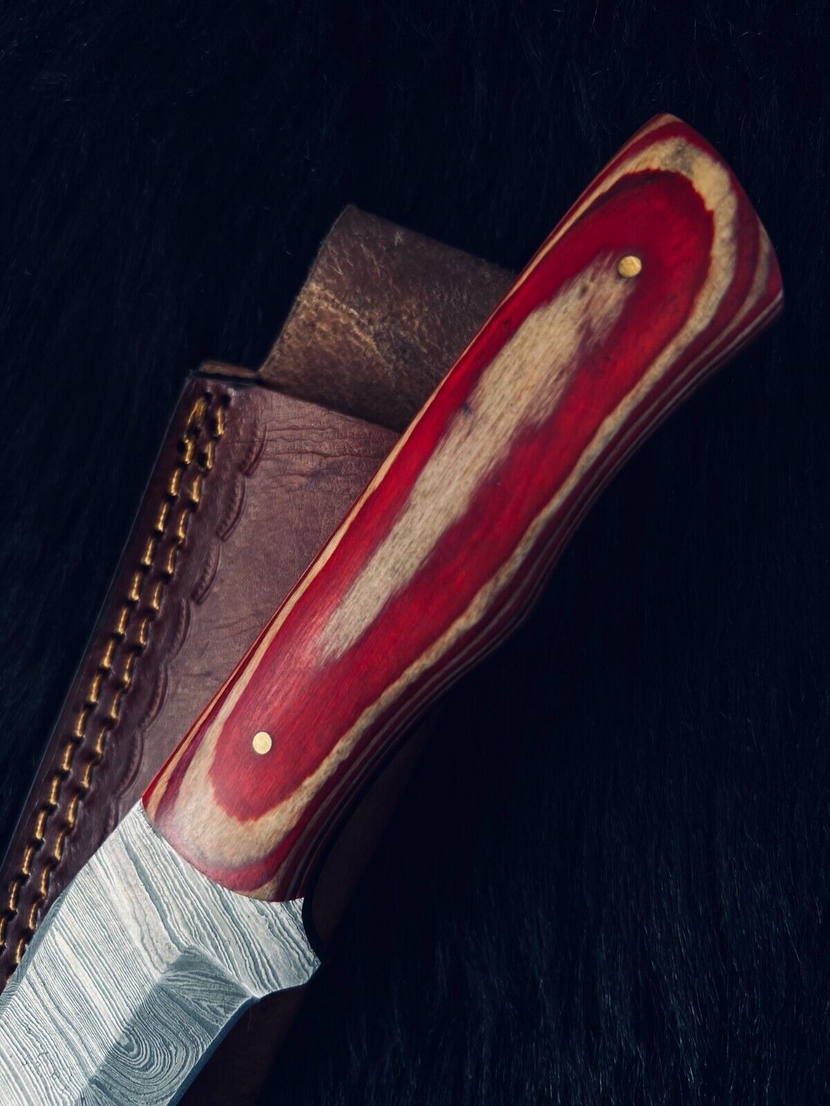 Heritage Forge 10.5 Inch Twist Damascus Steel Bowie Knife with Wood Handle
