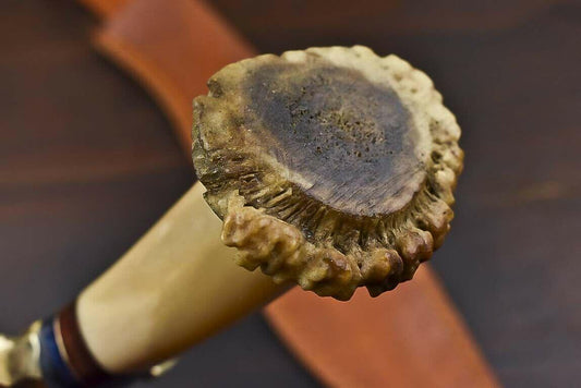 15.3" Damascus Gambler’s Bowie Knife with Crown Antler Handle