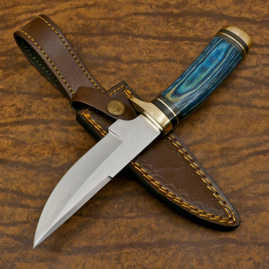 Handmade D2 Steel Bowie Hunting Knife | Outdoor Blade with Pakka Wood Handle 10"