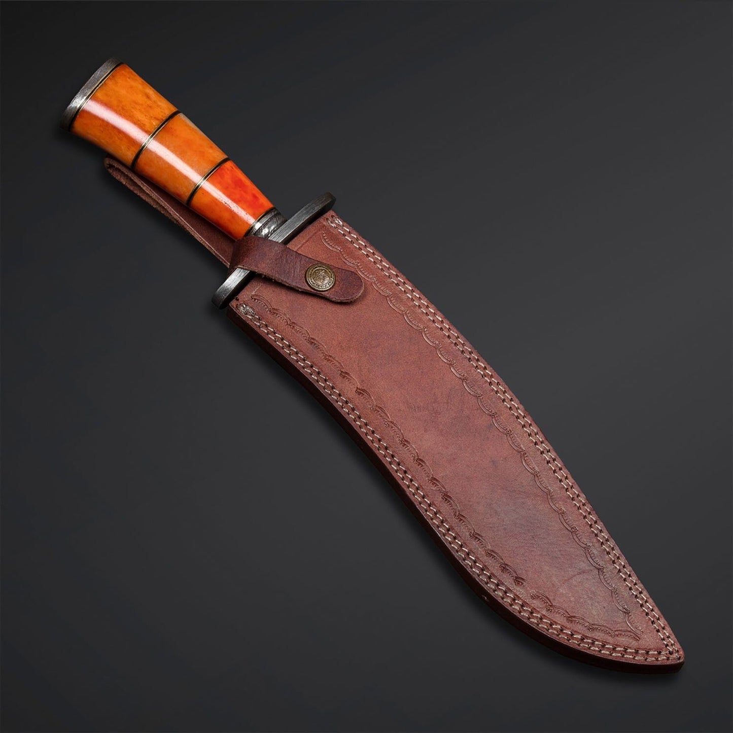 Heritage Forge 12 Inch Damascus Steel Bowie Knife with Antler Bone Handle Full Tang Blade for Hunting and Survival