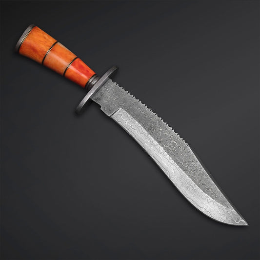 Heritage Forge 12 Inch Damascus Steel Bowie Knife with Antler Bone Handle Full Tang Blade for Hunting and Survival