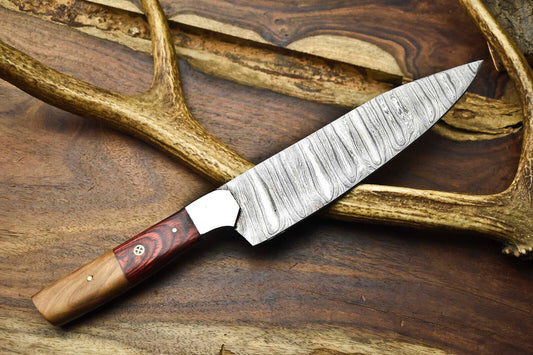 12" Custom Handmade Damascus Steel Chef Knife – Full Tang Kitchen Blade