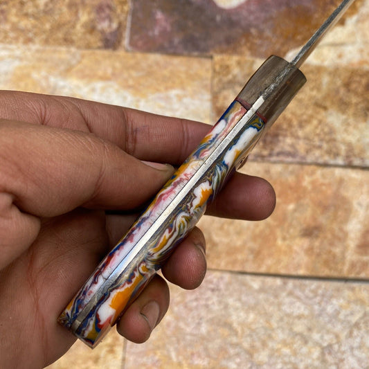 Custom Forged Damascus Steel Fishing Fillet Chef Knife – Resin & Brass Handle