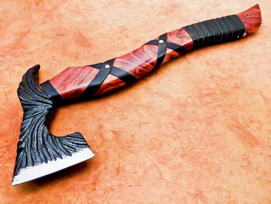 Hand Forged Bearded Viking Camping Axe 17 Inch with Natural Wood Handle