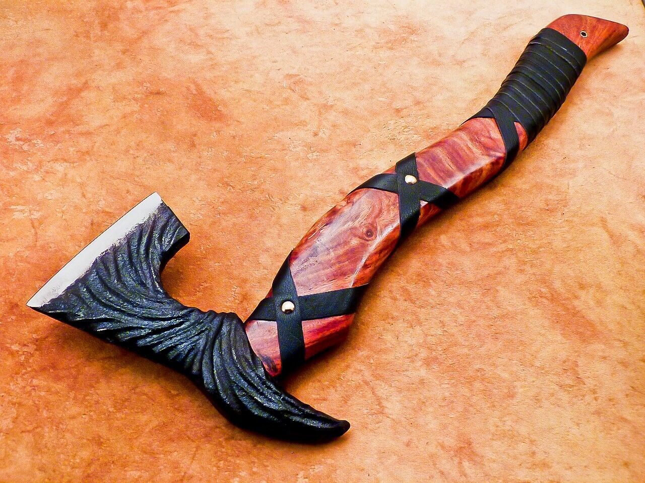 Hand Forged Bearded Viking Camping Axe 17 Inch with Natural Wood Handle