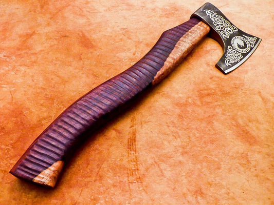 Hand Forged Bearded Viking Camping Axe 17 Inch with Natural Wood Handle