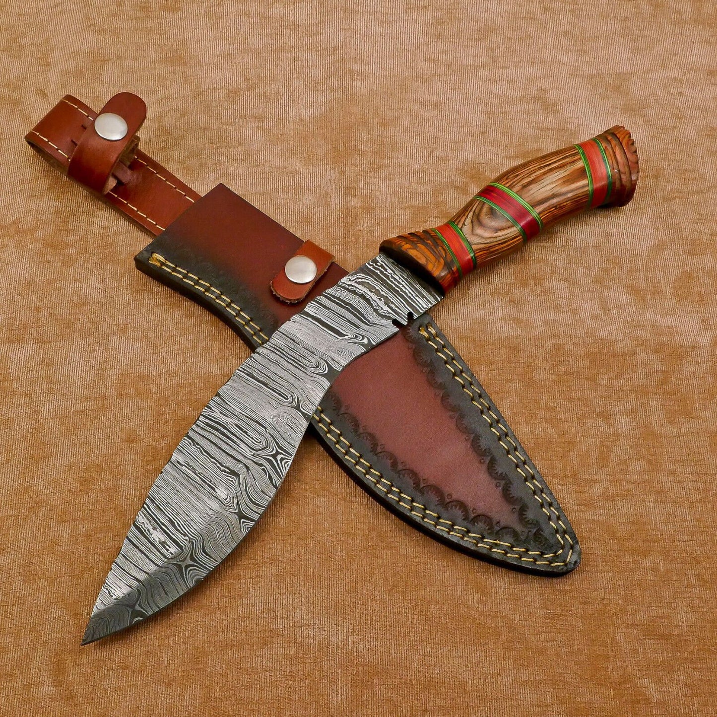 Heritage Forge Handmade Damascus Khukri Kukri Bowie Hunting Knife Pakka Wood Handle