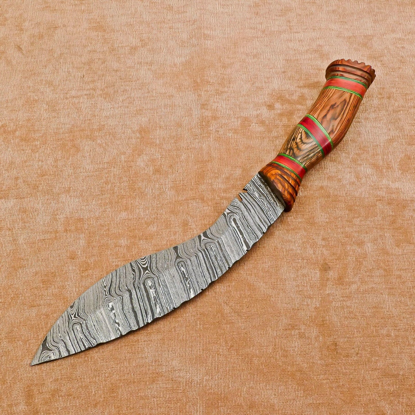 Heritage Forge Handmade Damascus Khukri Kukri Bowie Hunting Knife Pakka Wood Handle