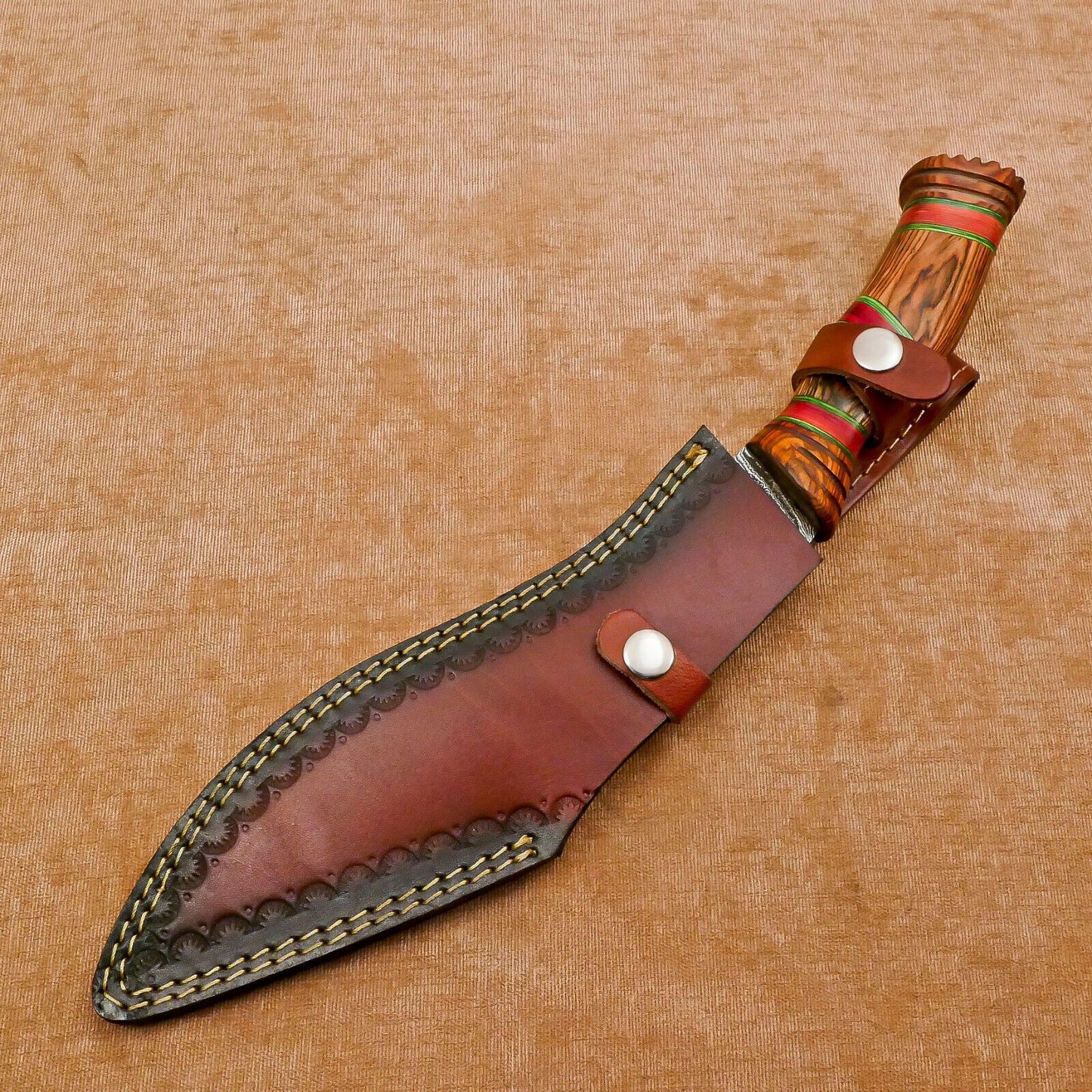 Heritage Forge Handmade Damascus Khukri Kukri Bowie Hunting Knife Pakka Wood Handle