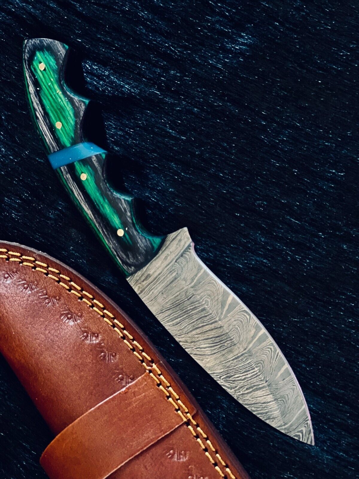 Heritage Forge 8.75 Inch Ladder Damascus Steel Bowie Hunting Knife with Wood Handle