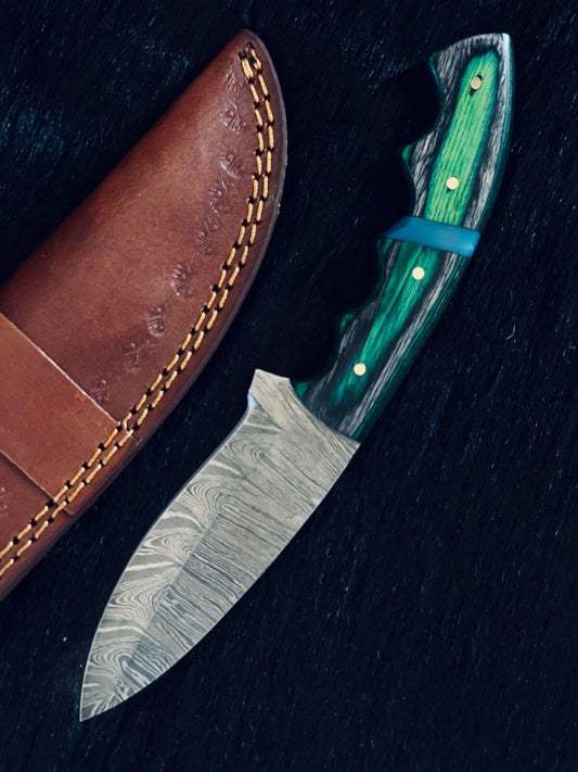 Heritage Forge 8.75 Inch Ladder Damascus Steel Bowie Hunting Knife with Wood Handle