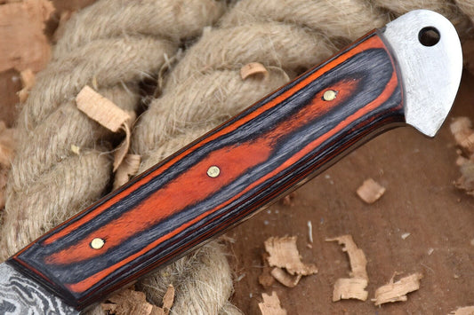 Handmade Custom Damascus Steel Chef Knife – Full Tang Kitchen Knife with Black & Orange Dollar Sheet Handle