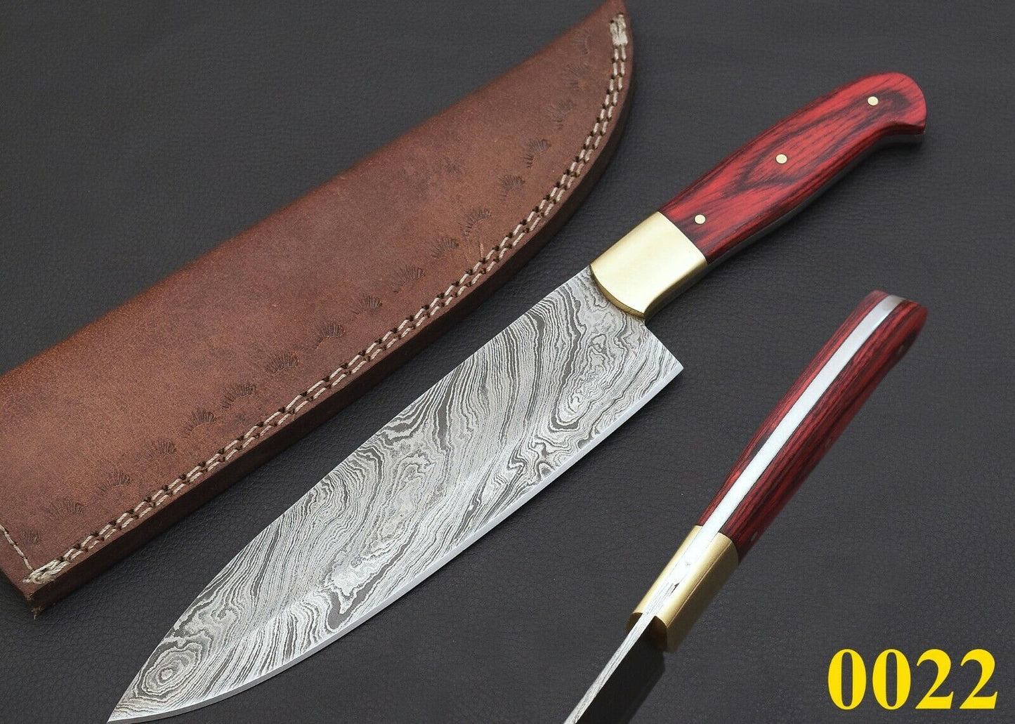 12" Custom Handmade Damascus Steel Chef Hunting Fixed Blade Camping Knife + Sheath