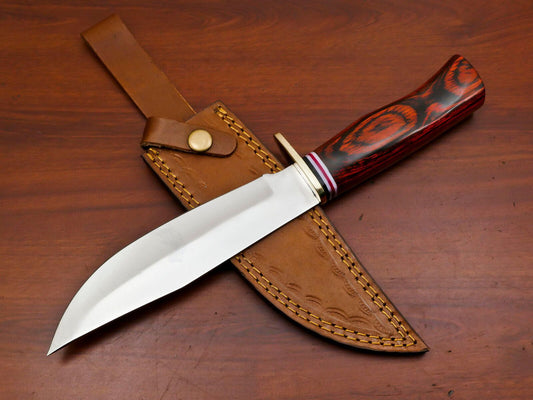 Handmade 12" D2 Steel Clip Point Bowie Hunting Knife – Full Tang Fixed Blade with Sheath