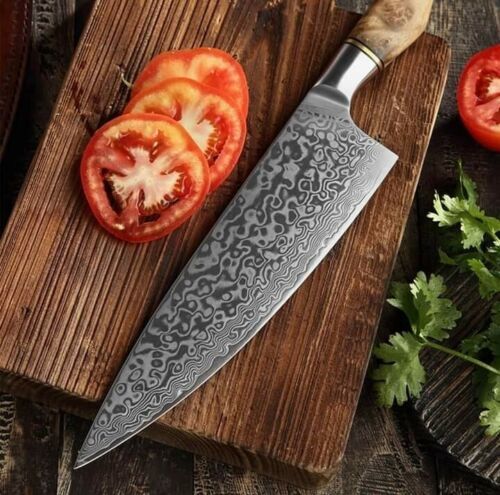 Custom Handmade Damascus Steel 7-Piece Professional Kitchen Chef Knife Set with Leather Bag
