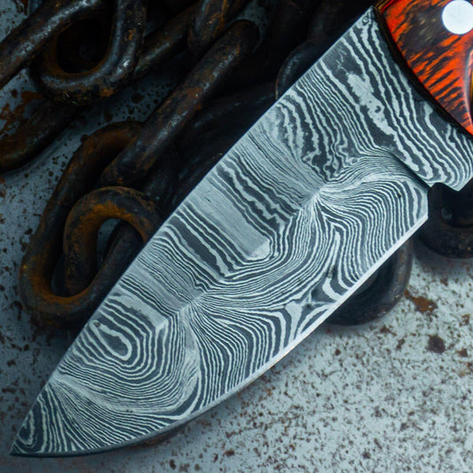 9" Custom Damascus Bowie Knife – Wood Handle