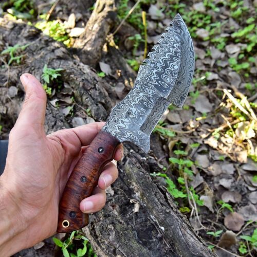 Custom Handmade Forged Damascus Steel Hunting Tracker Knife | Fixed Blade Full Tang