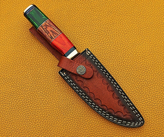 10" Damascus Steel Bowie Knife – Wood & Brass Handle | Handmade Twist Pattern Blade