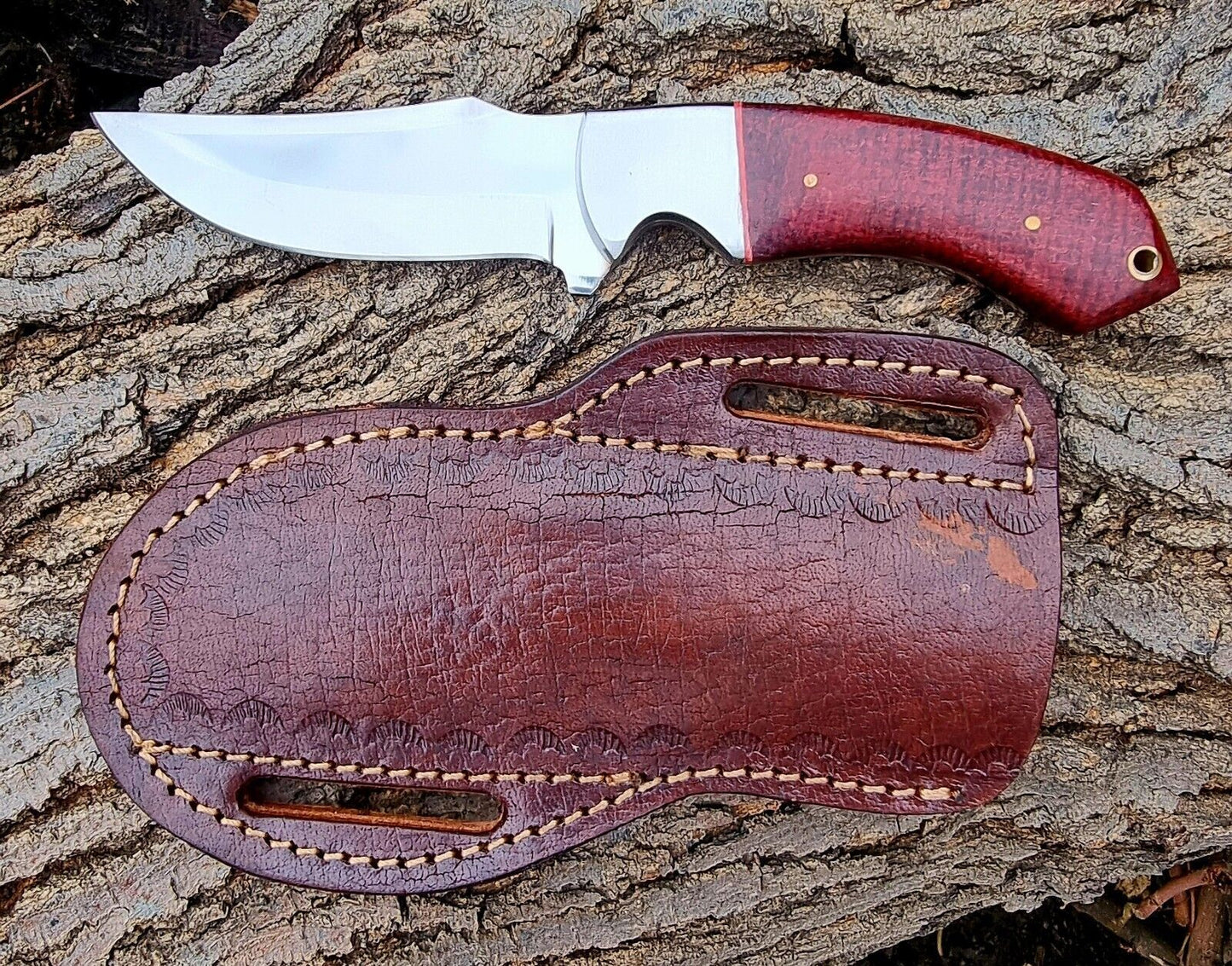 9.1" Custom Handmade Stainless Steel Skinner Knife with Polished Micarta Handle & Leather Sheath
