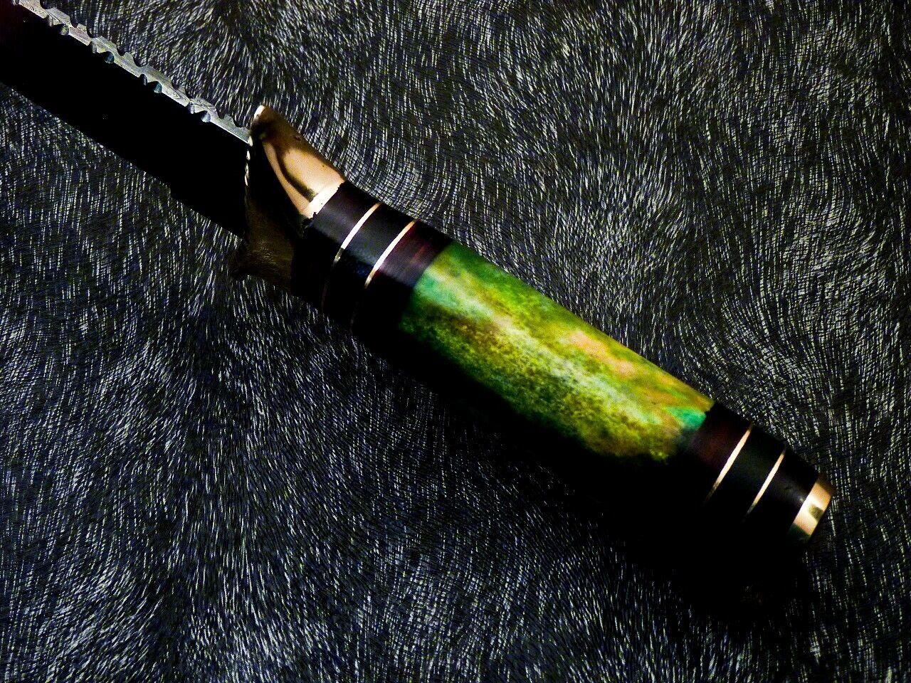 Heritage Forge 12 Inch Handmade Damascus Steel Bowie Hunting Knife with Camel Bone and Hardwood Handle