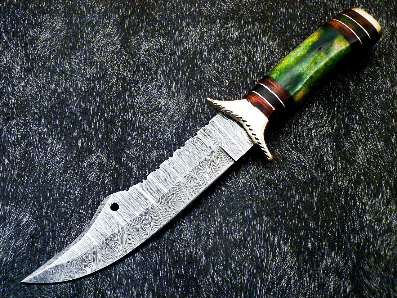 Heritage Forge 12 Inch Handmade Damascus Steel Bowie Hunting Knife with Camel Bone and Hardwood Handle