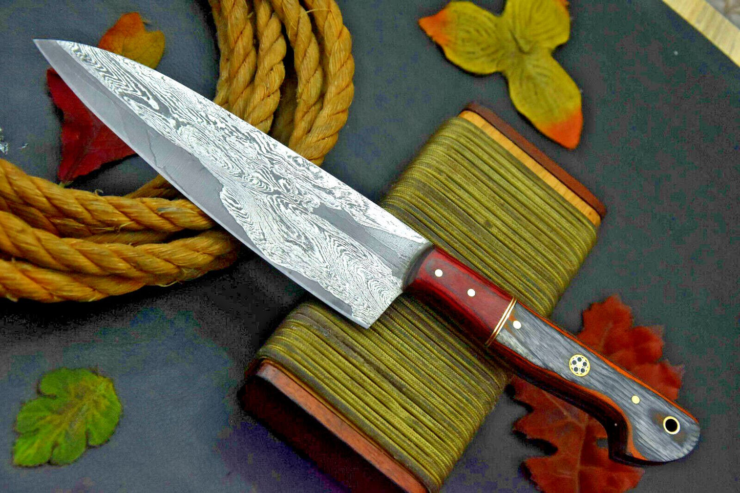 Custom Handmade 11.2" Damascus Steel Chef Knife with Wooden Handle