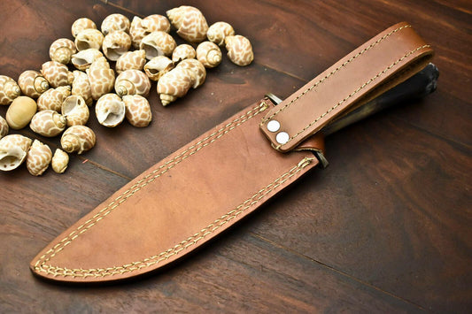 12.5" Damascus Steel Bowie Knife | Camel Bone Handle