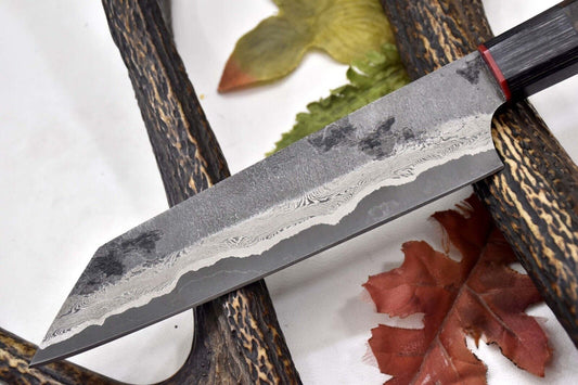 Custom Handmade San Mai Damascus Steel Chef Knife – Hammered Ladder Pattern, Walnut Handle