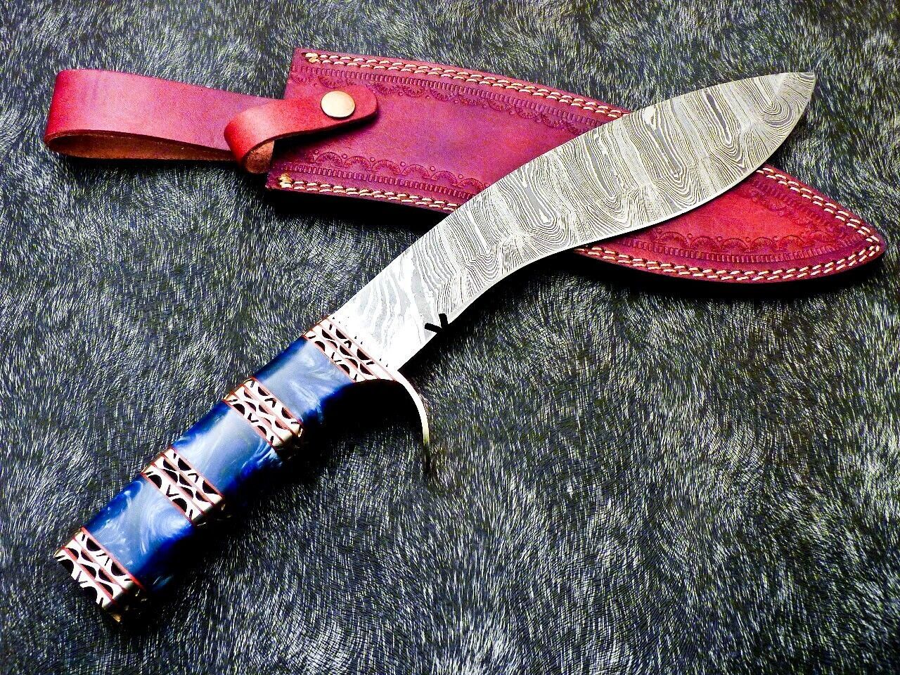 Handmade Damascus Kukri Hunting Knife with Resin Handle