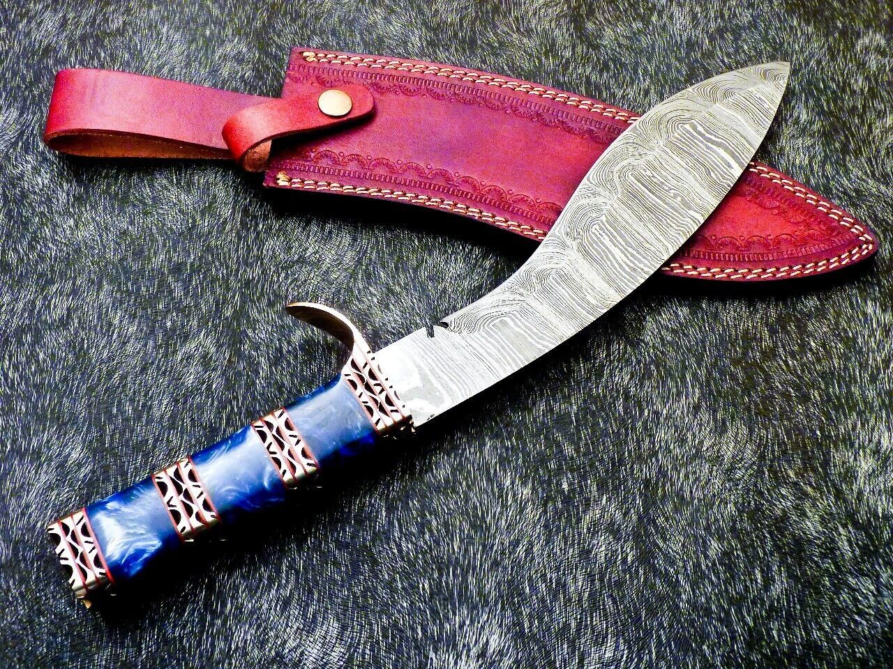 Handmade Damascus Kukri Hunting Knife with Resin Handle