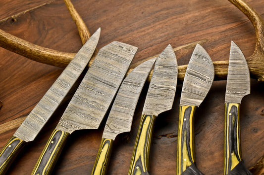 Lot of 6 Handmade Damascus Steel Chef Knives – Full Tang, Forged Kitchen Knife Set