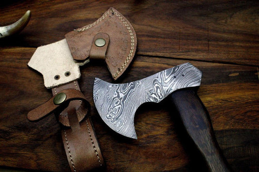 Hand Forged Damascus Steel Tomahawk Axe with Rosewood Handle – Hawk Style