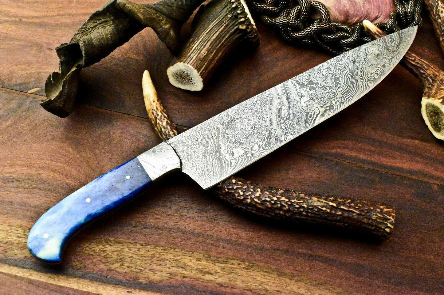 Custom Handmade Damascus Steel Skinning Hunter Camping Full Tang Chef Knife
