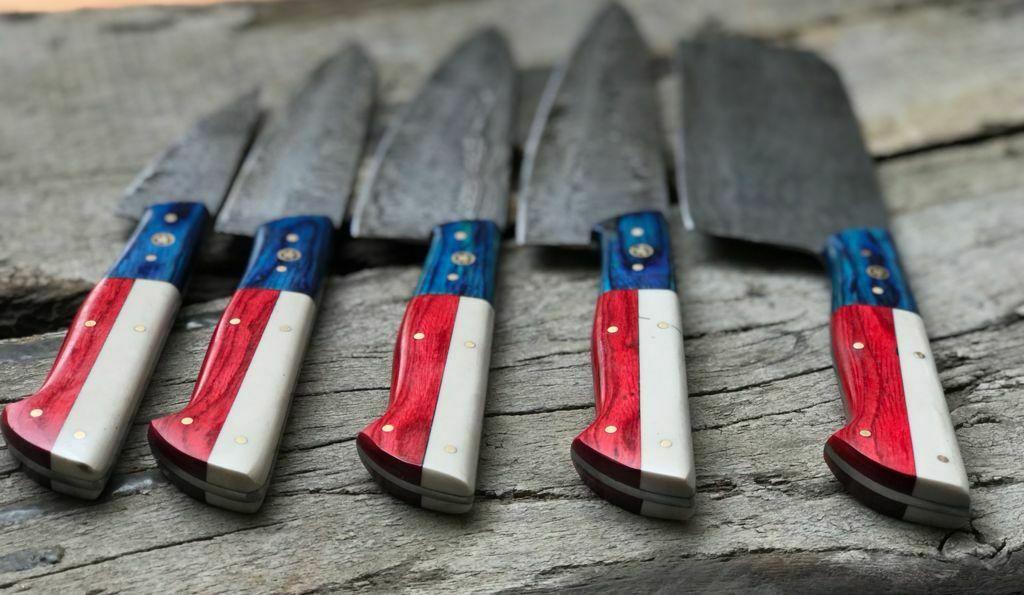 Custom Handmade Twist Damascus Steel Chef Knife Set – Pakkawood Handle