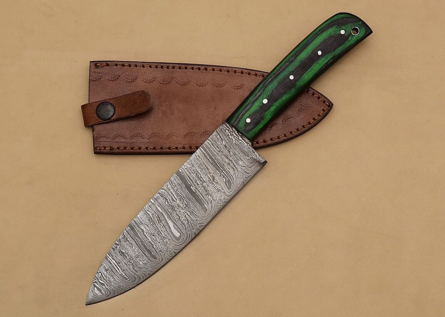 Chef Fillet Knife with Pakka Wood Handle & Leather Sheath