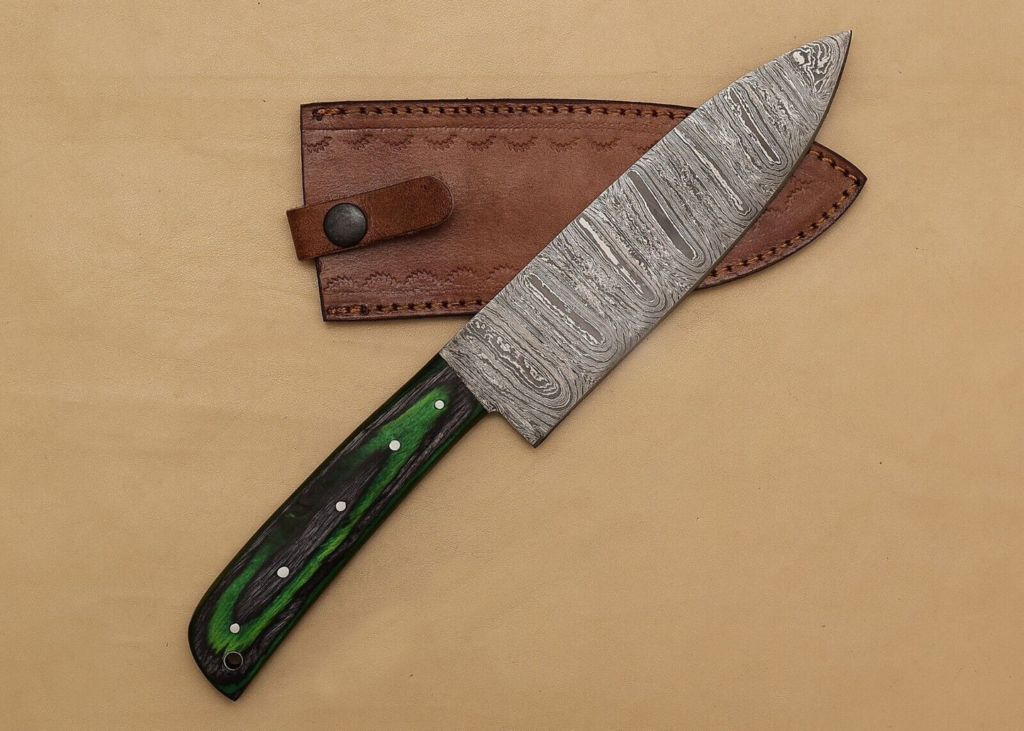 Chef Fillet Knife with Pakka Wood Handle & Leather Sheath