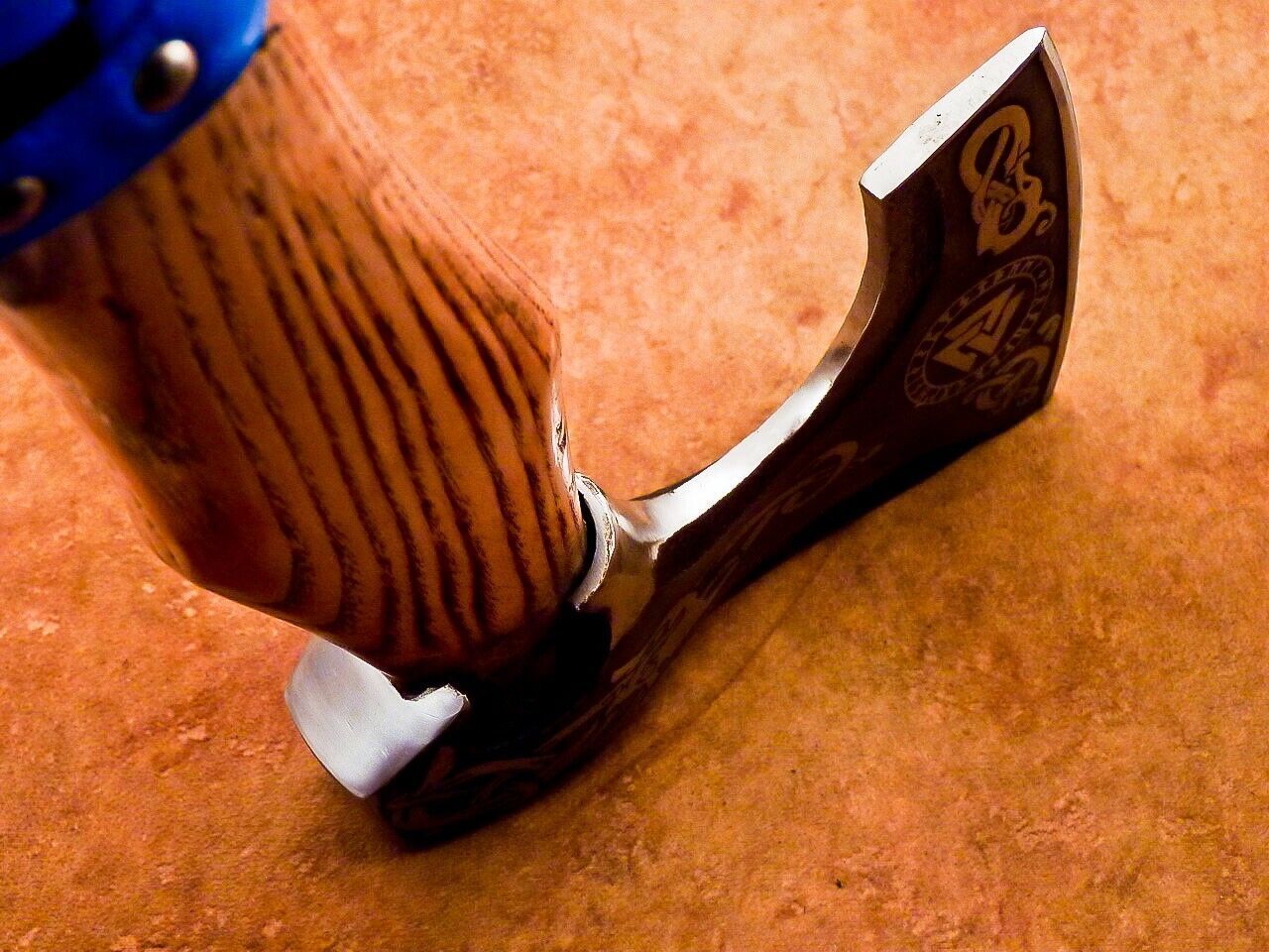 Hand Forged Carbon Steel Viking Bearded Camping Hatchet Tomahawk Axe with Leather Wrapped Wood Handle