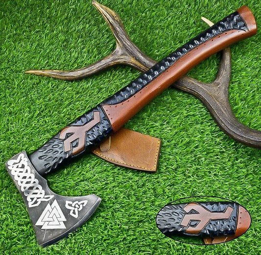 Handmade Viking Axe – Premium Carbon Steel Tomahawk with Leather Sheath