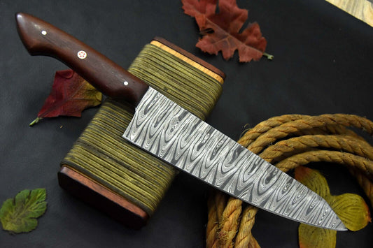 Custom 12.6" OAL Handmade Damascus Steel Chef Knife with Walnut Handle