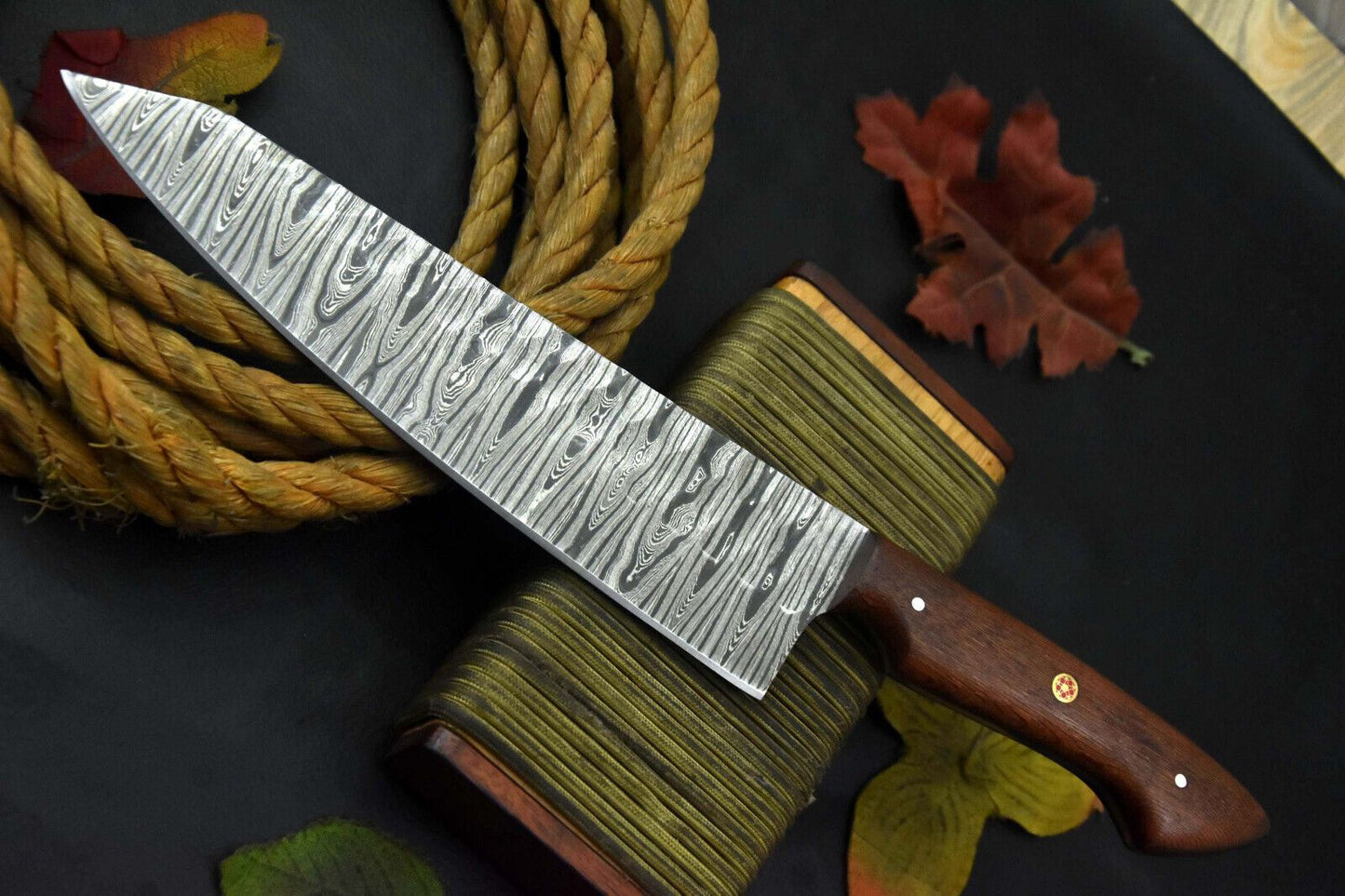 Custom 12.6" OAL Handmade Damascus Steel Chef Knife with Walnut Handle