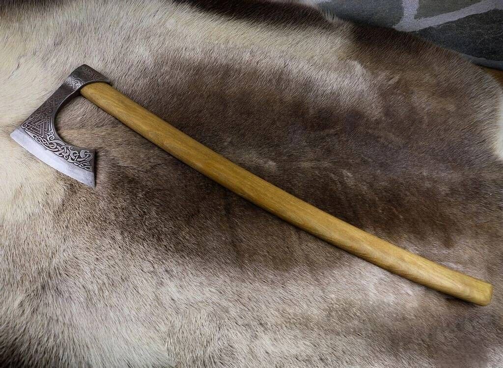 Bearded Viking Axe – Hand Forged Carbon Steel Camping Axe with Wood Handle