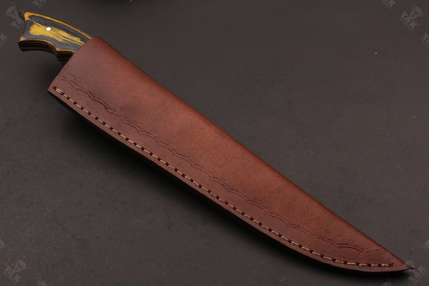 12" Hand forged Fire Damascus Steel Fillet Kitchen Knife Damascus Fillet Knife With Leather Sheath