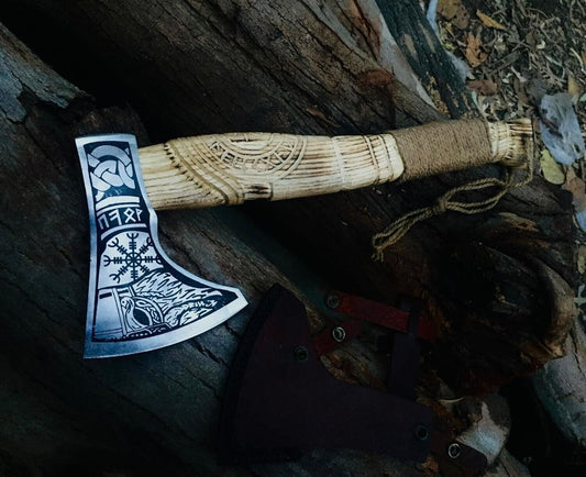 Custom Hand Forged Carbon Steel Viking Axe with Ash Wood Shaft – Premium Gift