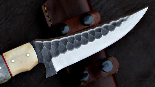 8" Handmade D2 Steel Skinner Hunting Knife with Leather Sheath