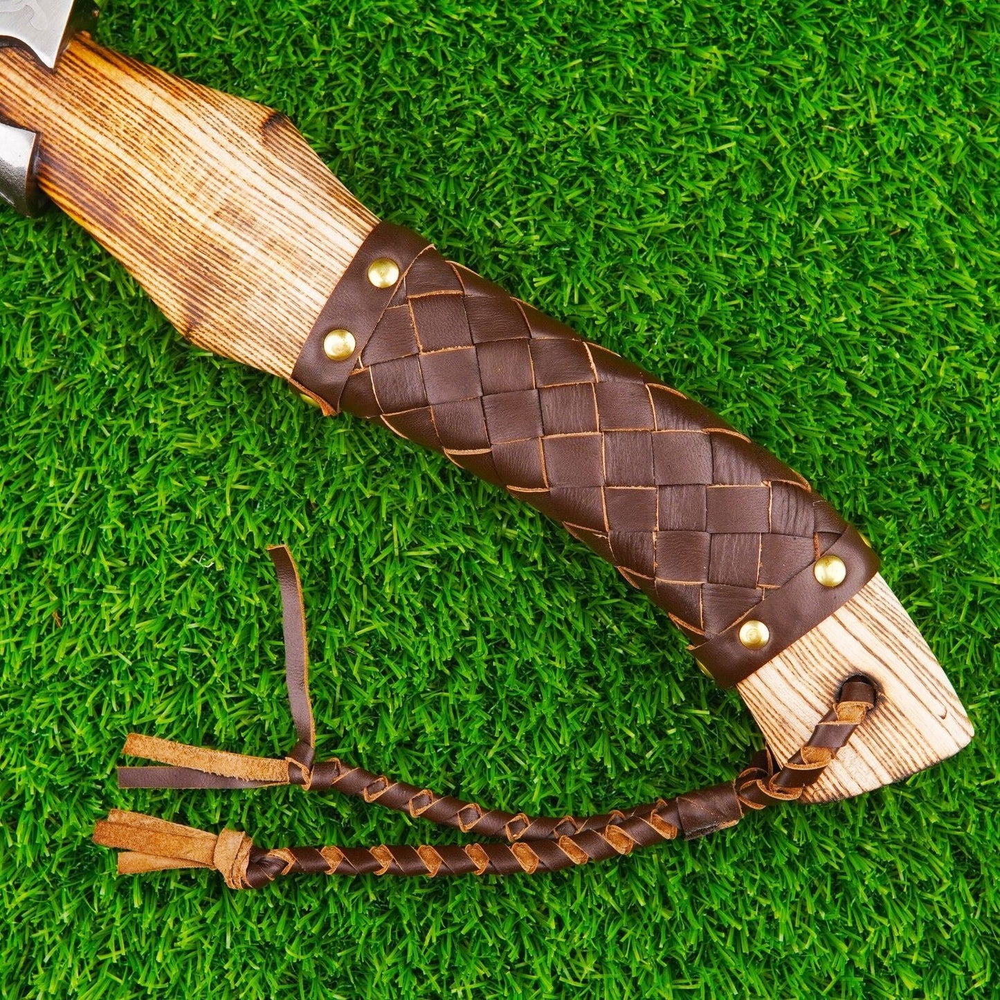 Damascus Steel Hand Forged Odin’s Viking Axe Bearded Battle Axe for Camping with Leather Sheath