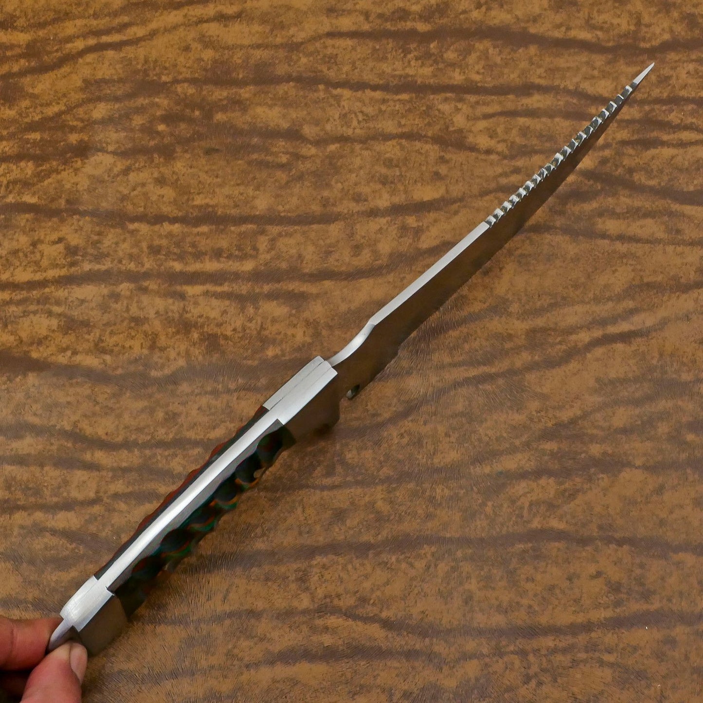 Handmade D2 Bowie Hunting Knife | 12-Inch Blade with Pakka Wood Handle & Leather Sheath