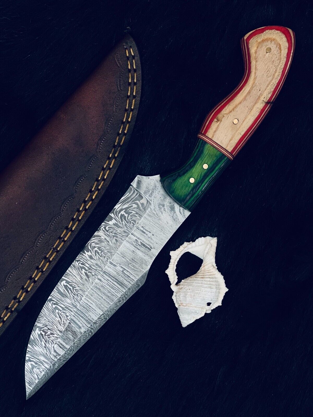 10" Custom Handmade Twist Damascus Steel Bowie Knife – Camel Bone & Wood Handle