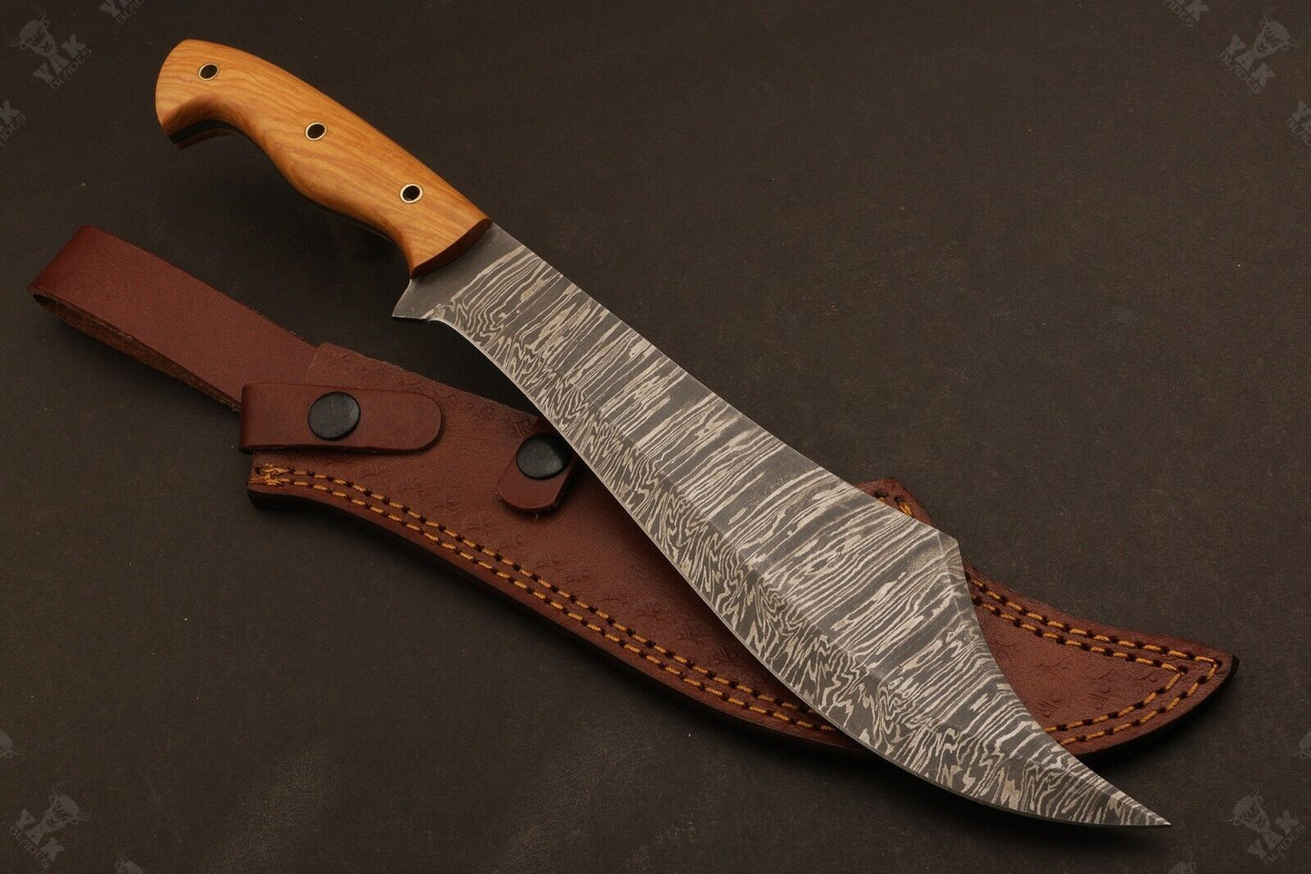 15 Inch Hand Forged Damascus Steel Hunting Knife with Hardwood Handle by Heritage Forge